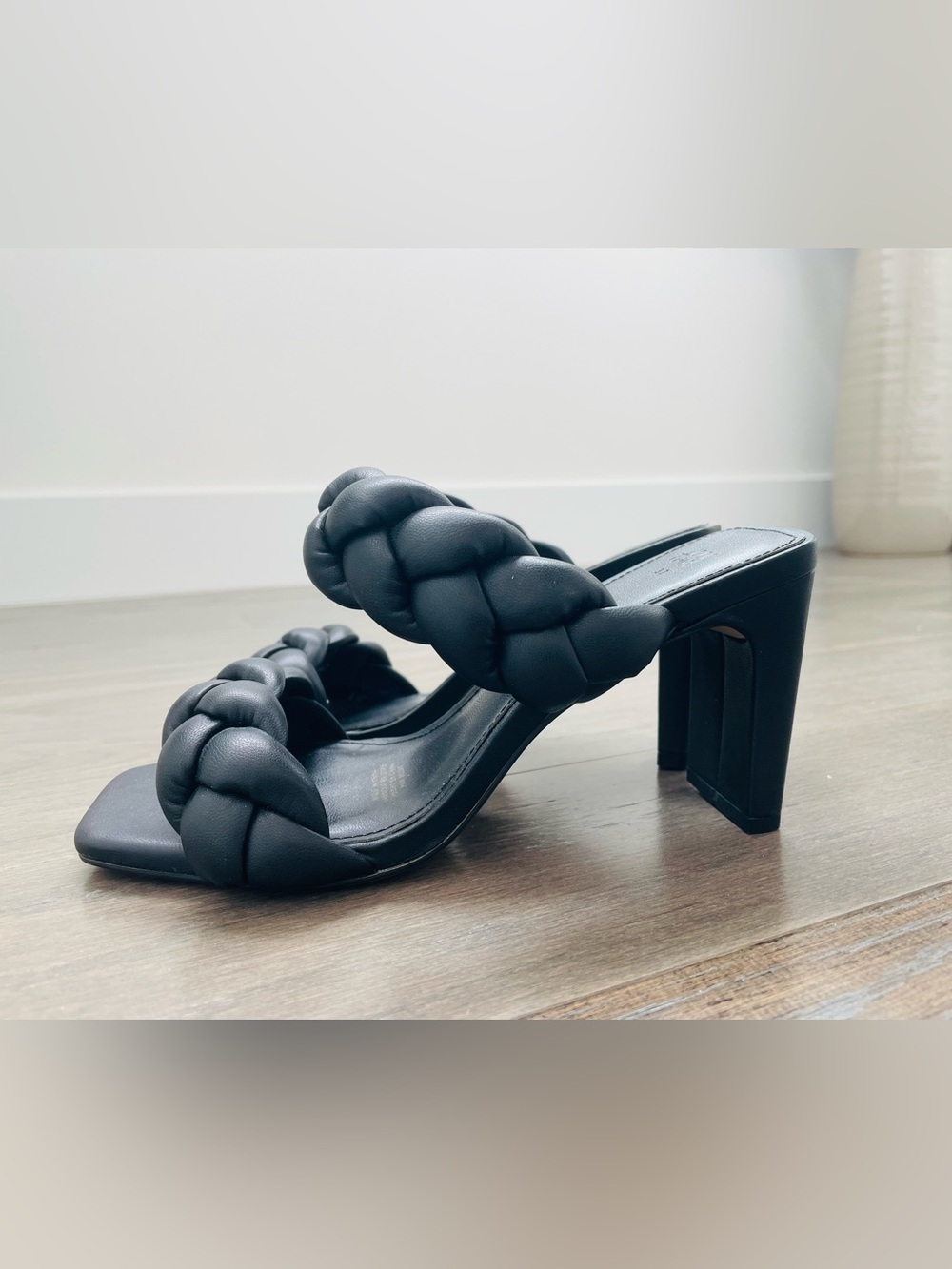 H&M Black Braided Double-Strap Block Heel Sandals